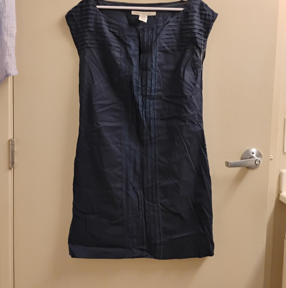 Diane Von Furstenberg Notched Neckline Cotton Navy Shift Dress Sz 2